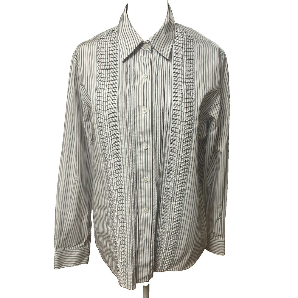 Pendleton Women's Sz 14 Wrinkle Free Shaped Fit Striped Button Down Shirt Blouse